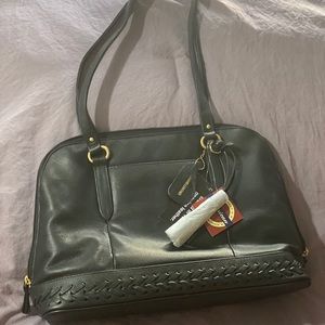 NWT black genuine leather satchel